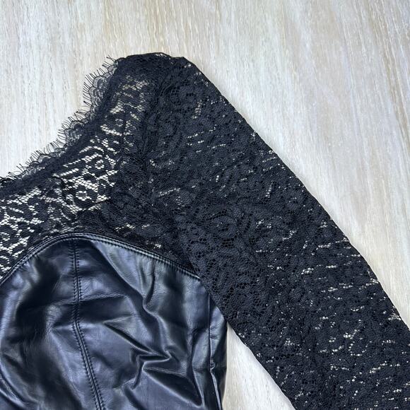 Free People Black Faux Leather Lace Long Sleeve Colleen Bodycon Mini Dress Small - Picture 3 of 16